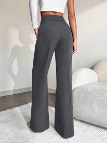 EURMUSE Women's High-waisted Pressed Trousers - Dark Grey - View 2