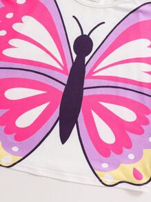 SHEIN Camiseta casual de manga de murciélago con cuello redondo y estampado de mariposa para niña - Blanco - Ver 7