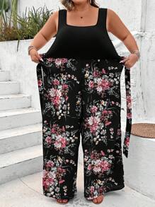 SHEIN CURVE+ Combinaison bohème décontractée d'été grande taille de style minimaliste pour tous les jours