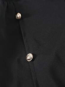 SHEIN Tween Girls Casual Minimalist High Waisted Loose Wide Leg Pants With Gold Button Decor, Versatile & Fashionable - Black - View 7