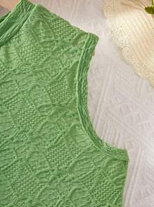 SHEIN 套装少女优雅淑女简约绿色无袖上衣和雪纺优雅裙子，夏季 - 綠色 - 查看 5