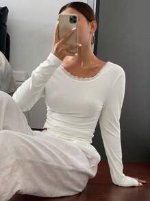 Livesso Women Back Hollow Out Fitted T-Shirt, Casual And Fashionable For Everyday Wear,Halter Top,Fall Clothes Long Sleeve Women Tops - White - View 6