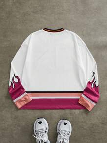 Manfinity VCAY 男士数码印花宽松针织长袖 T 恤 - 玫紅色 - 查看 2