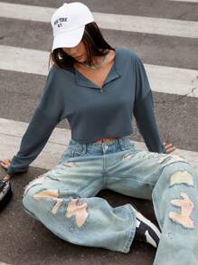 Flirla Sweat-shirt-shirt décontracté à manches longues et boutons de couleur unie pour femmes - sweat-shirt d'usage quotidien pour l'automne