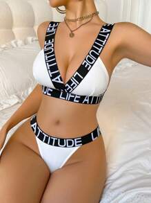 Bộ đồ lót nữ Camisole & Thong, thời trang tối giản thường ngày để mặc hàng ngày - trắng - Xem 5