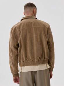 Musero Suede Full Zip Bomber Jacket - Khaki - View 5