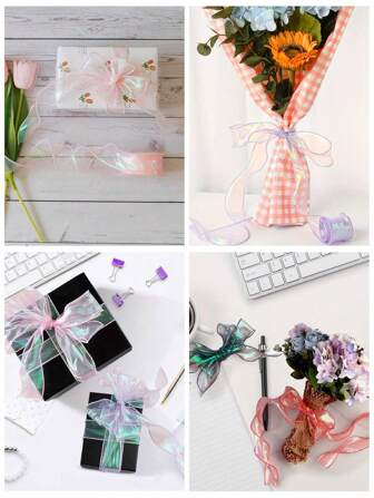 1 卷 10 码 4 厘米宽飘带美人鱼丝带，9 种颜色可选，适用于 DIY 蝴蝶结花束和礼品包装、情人节、派对、生日礼物装饰