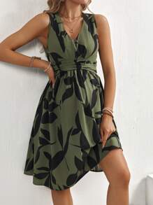SHEIN Casual V-Neck Ruched Maternity Dress - Army Green - View 1