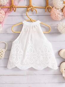 SHEIN Young Girl Plain Woven Fitted Casual Tank Top, Sleeveless Crew Neck