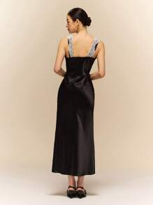 Poéselle 女士优雅拼色蕾丝边无袖连衣裙，女士优雅连衣裙，女士春季连衣裙，毕业礼服，女士夏季服装 - 黑色 - 查看 6