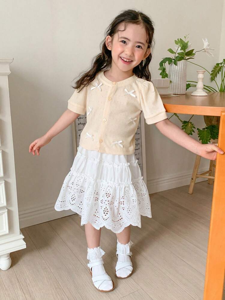 2pcs Young Girl Casual Simple Fashion Short Sleeve Shirt And Mini Skirt Set,Girls Summer Outfits