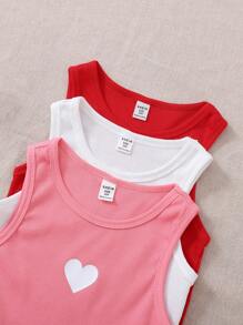 SHEIN 3pcs/Set Tween Girls' Solid Color Knit Heart Pattern Ribbed Tank Tops, School, Campus, College - Multicolor - View 6