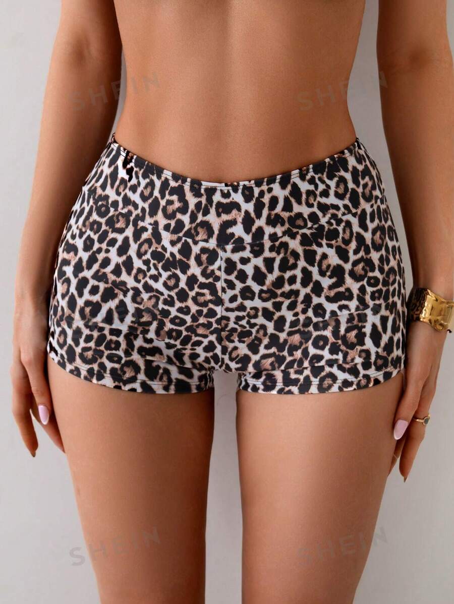 Swim SPRTY Bottom de bikini con estampado de leopardo, para uso en vacaciones y playa, para el verano