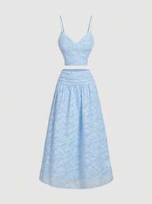 SHEIN MOD Blue Vacation Two Pieces Set, Tunic Vest & Gathered Skirt, Suitable For Date, Party, Vacation, Afternoon Tea, Birthday Wear, Valentine's Day, Women's Summer Wear, Women's Beach Wear, Rave Wear Festival, Resort Wear For Women, Women's Date Night Wear