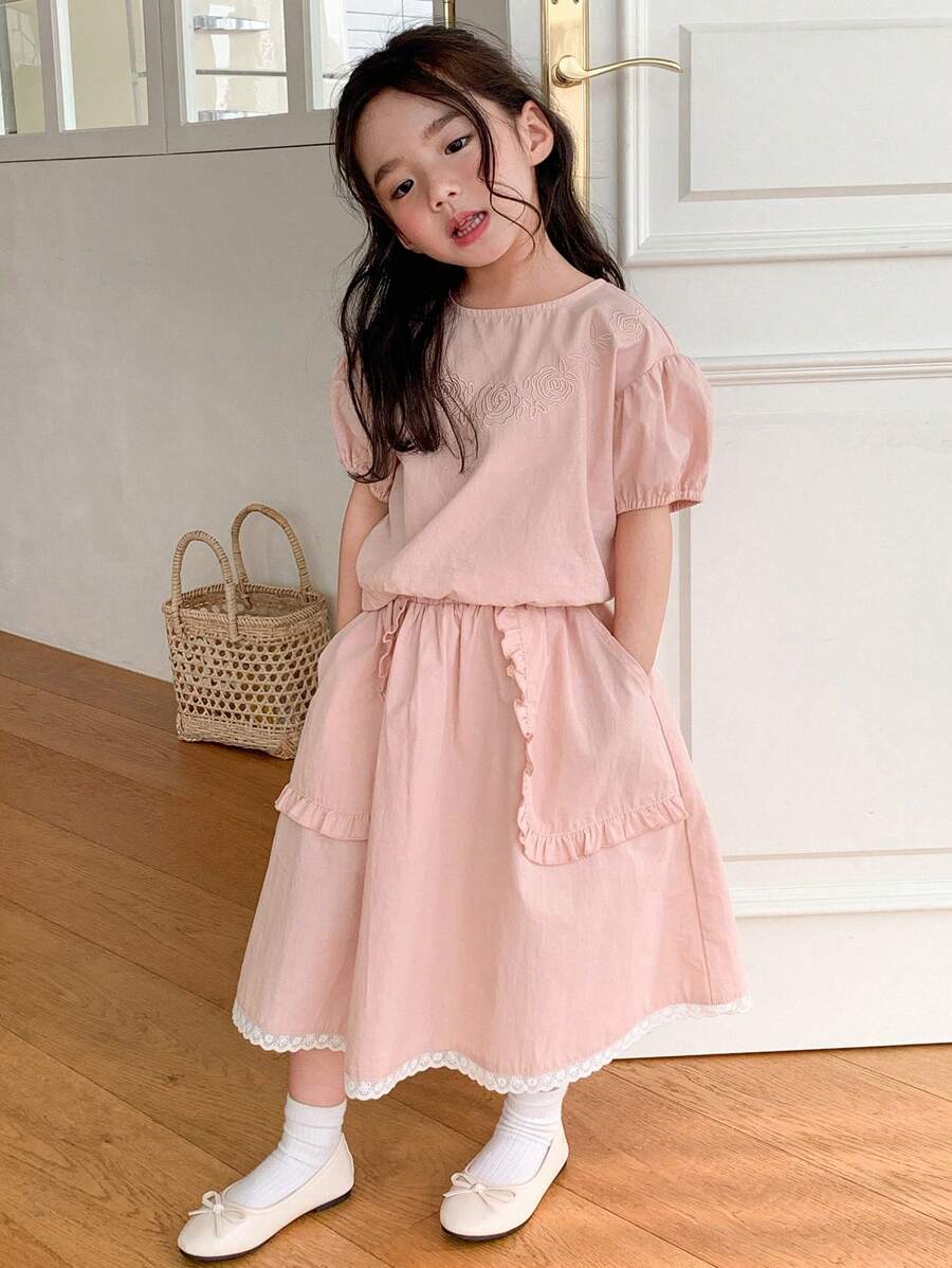 Dazy Kids 2件套年轻女孩休闲圆领短袖上衣和迷你裙