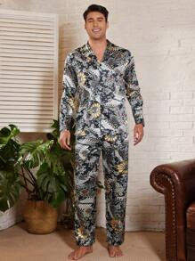 Manfinity ChillVibe Men's Floral All-Over Print Long Sleeve Shirt And Pants Pajama Set - Multicolor - View 4