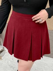 Dazy Plus Solid Color Pleated Mini Skirt, All Season - Burgundy - View 5