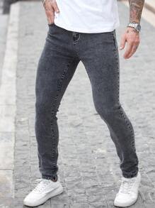 Manfinity Homme Men's Simple Pocket Skinny Jeans, Casual Daily Wear - Grey - View 4