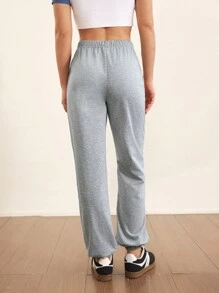 Cheerettes Pantalones de chándal casuales con cintura elástica y bolsillos con estampado de letras para mujeres