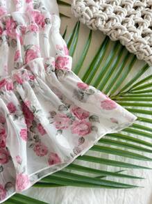 Soleia Romantic Floral Mesh Camisole Top For Vacation, Spring - Pink - View 6