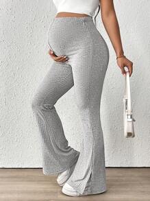 SHEIN Maternity Casual Solid Color Adjustable Waist Flared Pants - Light Grey - View 6