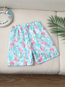 Pantalones cortos de baño con estampado de flamencos para niño pequeño, pantalones cortos de playa con cintura elástica, conjunto de playa de verano para niño pequeño