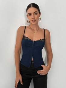 Siren Gaze Women Cami Tank Top, Simple And Fashionable Casual Wear Summer Blue - Navy Blue - View 8