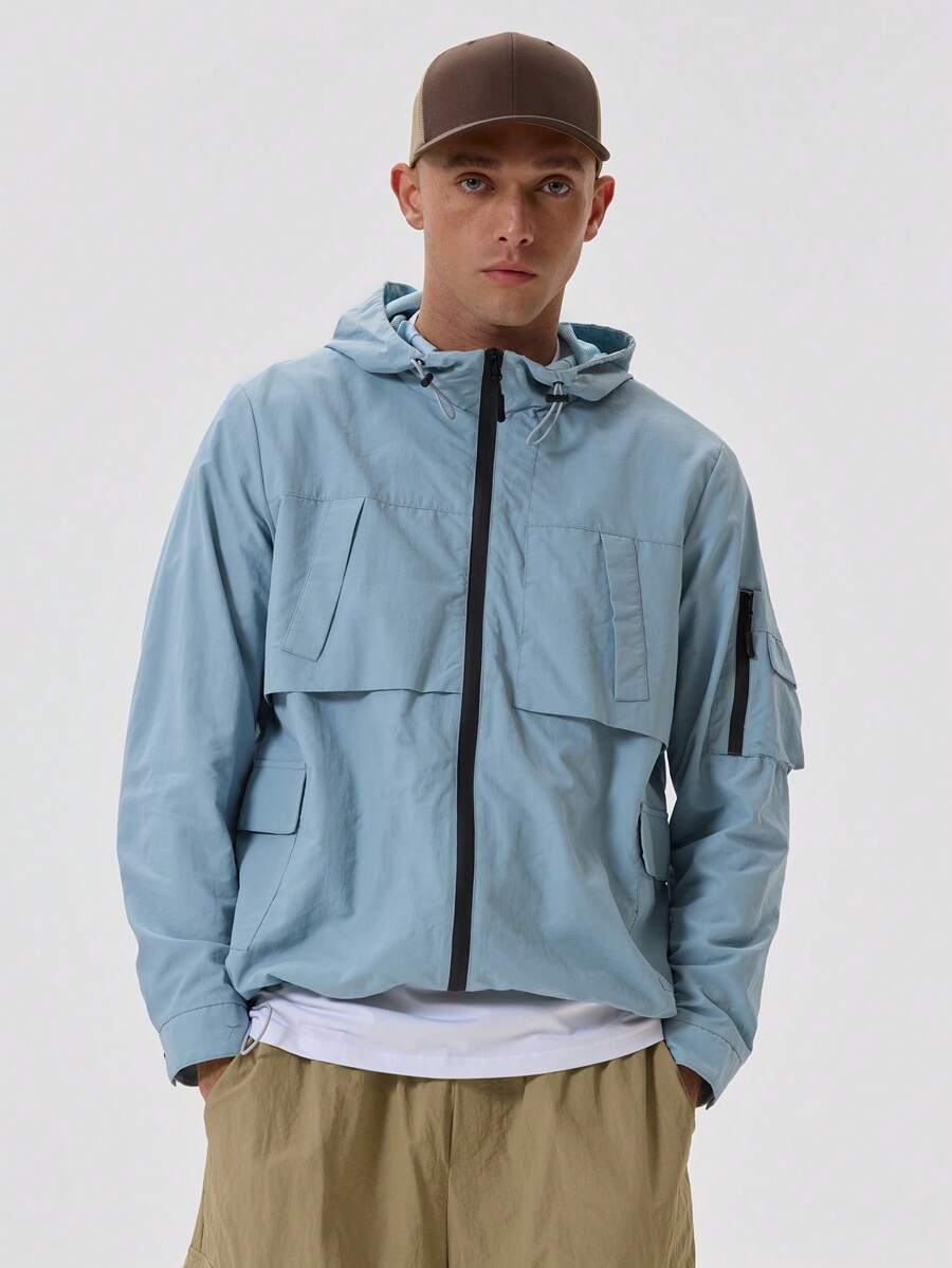 Musero Nylon Hooded Jacket - Baby Blue - View 1