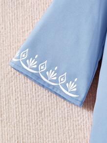 SHEIN Babygirl Blue Long Sleeve Floral Print Vacation Dress, Summer - Blue - View 4