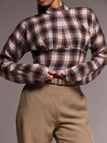 MUSERA High Neck Cinched Waist Long Sleeve Slouch Top Spring