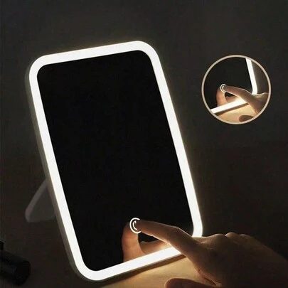 1 件装三色 LED 照明化妆镜女士便携式折叠学生时尚家用 LED 照明化妆梳妆镜带灯适用于宿舍/桌面最佳礼物