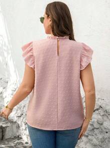 SHEIN Clasi Blusa holgada con mangas cortas y calados para mujer talla grande