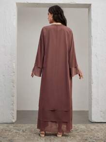 Graceveil Women's Modest Elegant Pleated Flared Abaya - Dusty Pink - View 2