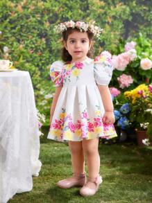 SHEIN 女婴夏季可爱优雅花卉图案连衣裙