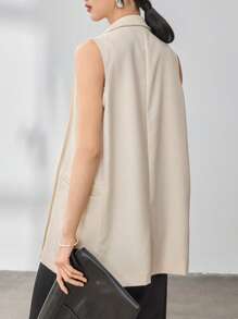 Dazy-Less 1pc Women's Business Casual Asymmetric Design Vest Style Blazer With Belt Old Money Style