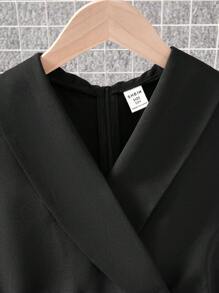 SHEIN Tween Girls Solid Turndown Collar Sleeveless Urban Elegant Jumpsuit With Pleated Pants - Black - View 4