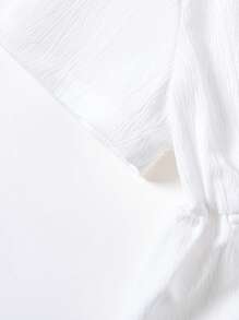 SHEIN 青少年女孩休闲校园 V 领高领修身纯白色连衣裙，适合春夏季节 - 白色 - 查看 9