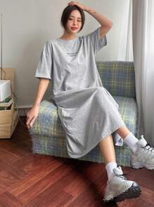 DAZY Spring/Summer New Letter Print Loose Casual Dress For Women Sundress - Grey - View 1