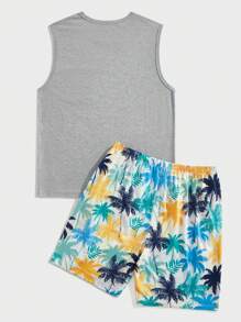 Manfinity RSRT Men's Palm Tree Graphic Pocket Top And Shorts Set Men Tropical Two Pieces Set Summer Sets For Men - Light Grey - View 2