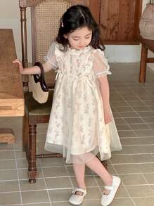 DAZY Young Girl Minimalist Casual Short Sleeve Dress For Daily Wear Floral