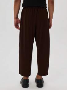 Musero Plisse Cropped Trouser Elasticated Waist - Rust Brown - View 3