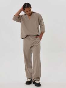 Musero Tailored Belt Detail Trouser - Khaki - View 1