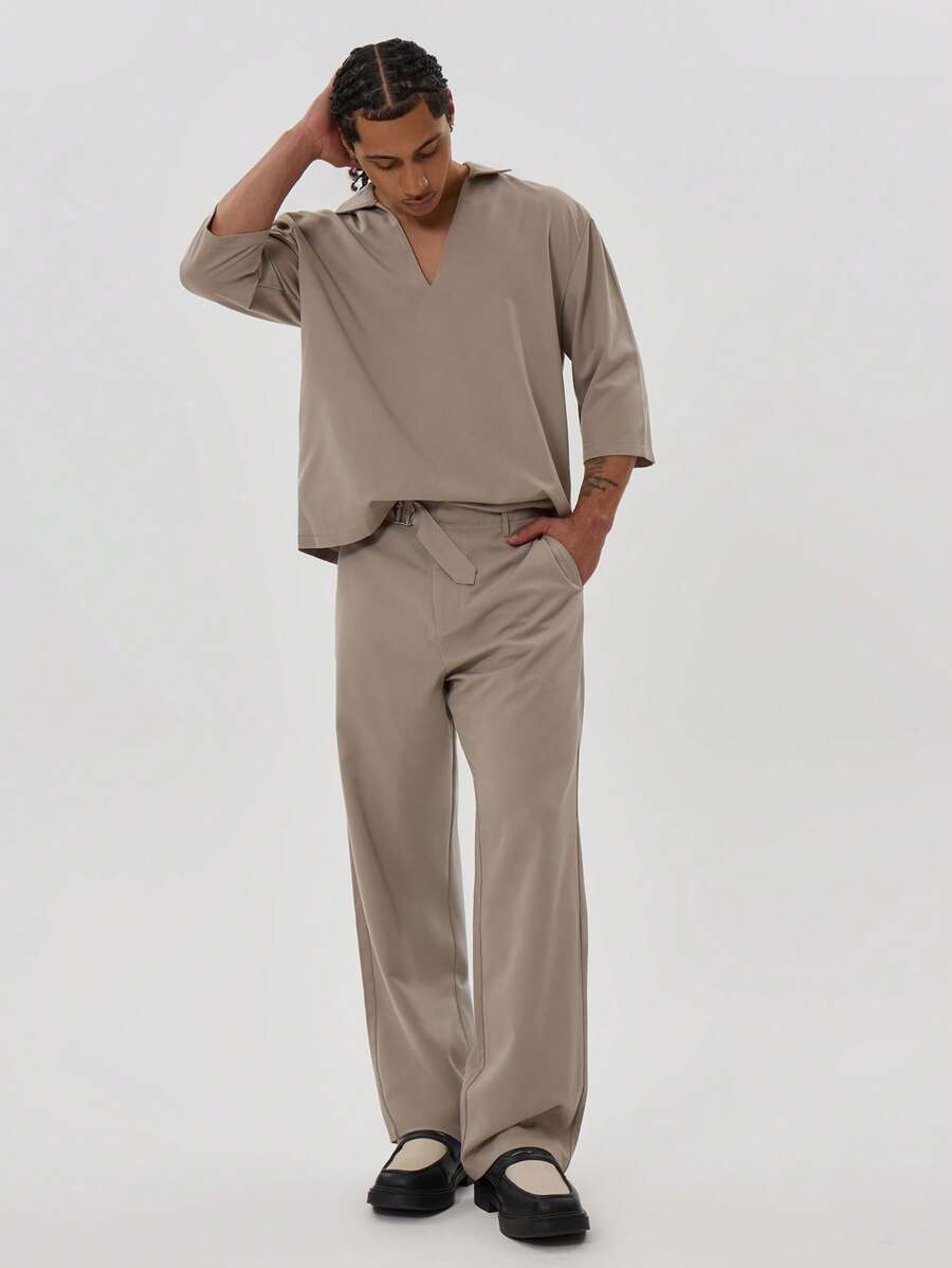 Musero Tailored Belt Detail Trouser - Khaki - View 1