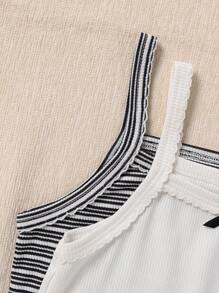 2pcs/Set Girls Casual Stylish Cute Ribbed Cami Tops - Multicolor - View 6
