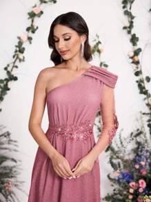 Coutiva Elegant Lace Sleeve Butterfly Embroidered Off The Shoulder Formal Dress, Bridesmaid Dress Music Festival  Spring/Summer