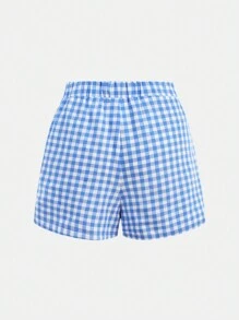 Girlism Camicia a quadri blu con fiocco per ragazze adolescenti, completo casual da vacanza con camicia a quadri e pantaloncini