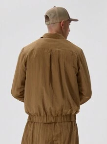 Musero Crinkled Polyester Zip Through Lightweight Collared Long Sleeve Jacket Outerwear Spring Summer Essentials - Rust Brown - View 5