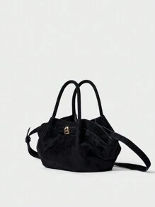 European&American Winter Niche Design Suede Bucket Bag, Women Street Fashion Shoulder Bag For Shopping, Commuting, Party, Gift, Newest Fashionable Suede Bag For Women, New Fall Fashion 2025 For Women Gifts - Black - View 3