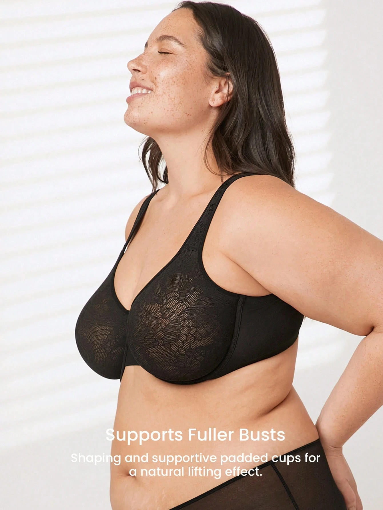 Lencería negra de talla grande para salón, con cobertura completa, soporte y transpirabilidad, sujetador con aros transparente, sexy, sin forro, de encaje elegante y cómodo, minimizador