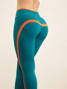 Menodora SHEIN Sport Colorblock Seamless Sports Leggings With Heel Design - Green - View 2
